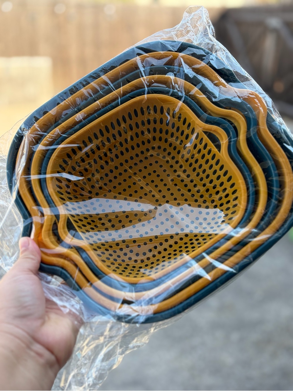 Nested Yellow and Teal Plastic Colander